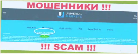 Universal Markets мошенники интернет сети !!! Их регистрационный номер: 240LLC2020