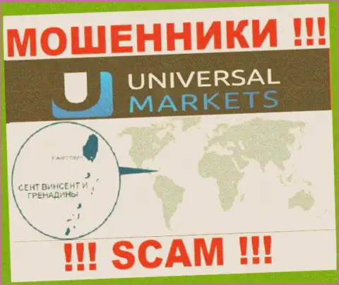 Компания УниверсалМаркетс зарегистрирована очень далеко от обманутых ими клиентов на территории St. Vincent and Grenadines
