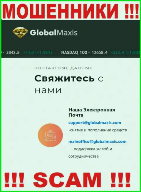 Адрес почты интернет-мошенников Глобал Максис, который они предоставили у себя на официальном веб-ресурсе