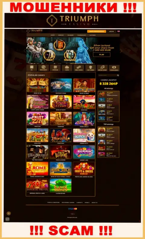 Информация об официальном веб-ресурсе жуликов Triumph Casino