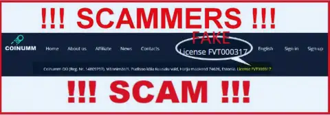 Coinumm fraudsters don't have a license - look out