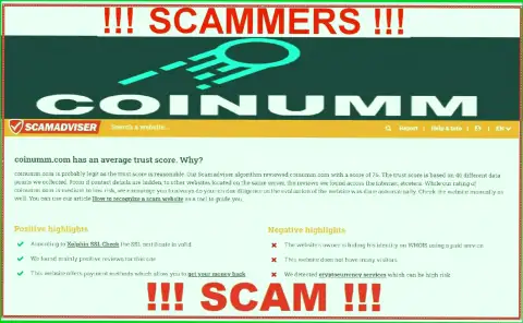 Information about Coinumm Com thieves from the ScamAdviser Com