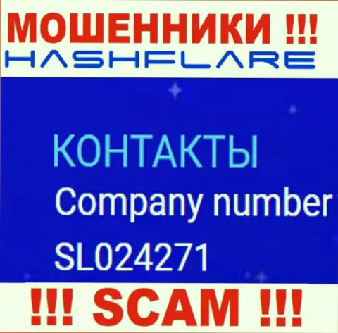 Регистрационный номер, под которым зарегистрирована организация HashFlare: SL024271