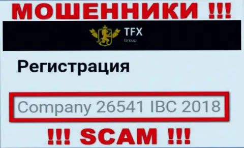 Номер регистрации, который принадлежит противоправно действующей компании TFX FINANCE GROUP LTD: 26541 IBC 2018