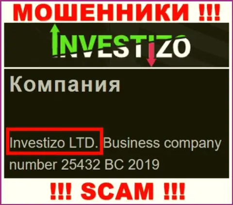 Сведения о юридическом лице Инвестицо на их официальном сайте имеются это Investizo LTD