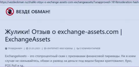 Чем заканчивается совместное взаимодействие с организацией Exchange Assets ? Обзорная статья о ворюге