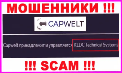 Юридическое лицо компании CapWelt Com - это КЛДЦ Техникал Системс, информация взята с официального сайта
