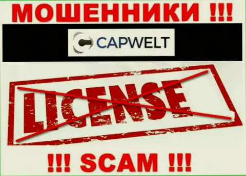 Работа с интернет мошенниками CapWelt не приносит прибыли, у указанных кидал даже нет лицензии