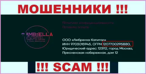 ООО Амбрелла Капитал internet-кидал UmbrellaCapital было зарегистрировано под этим номером: 207700295880