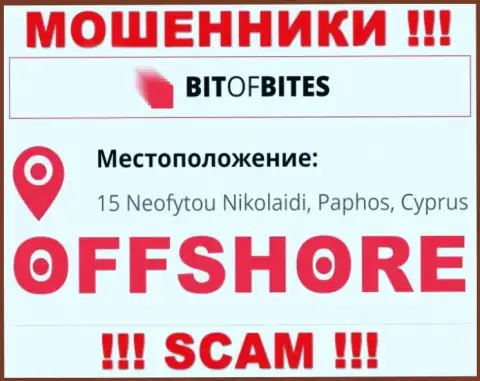 Контора БитОфБитес Ком пишет на информационном портале, что расположены они в офшоре, по адресу - 15 Neofytou Nikolaidi, Paphos, Cyprus