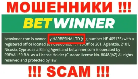 Мошенники BetWinner утверждают, что именно HARBESINA LTD руководит их лохотронном