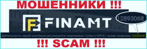 Мошенники Finamt не прячут лицензию на осуществление деятельности, опубликовав ее на онлайн-ресурсе, однако будьте весьма внимательны !!!