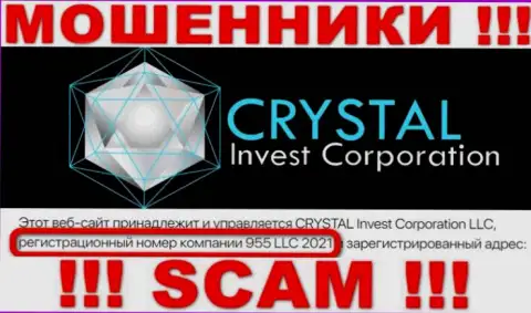 Номер регистрации организации Crystal Invest, возможно, что ненастоящий - 955 LLC 2021