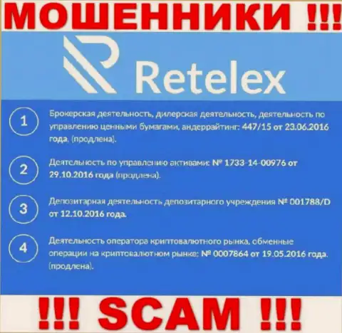 Retelex, задуривая голову людям, опубликовали на своем сайте номер их лицензии