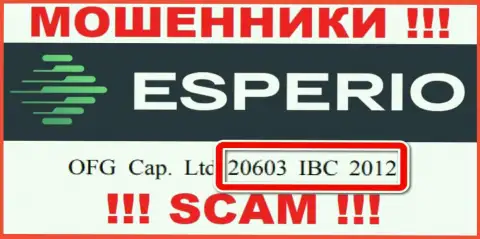 Esperio - номер регистрации ворюг - 20603 IBC 2012