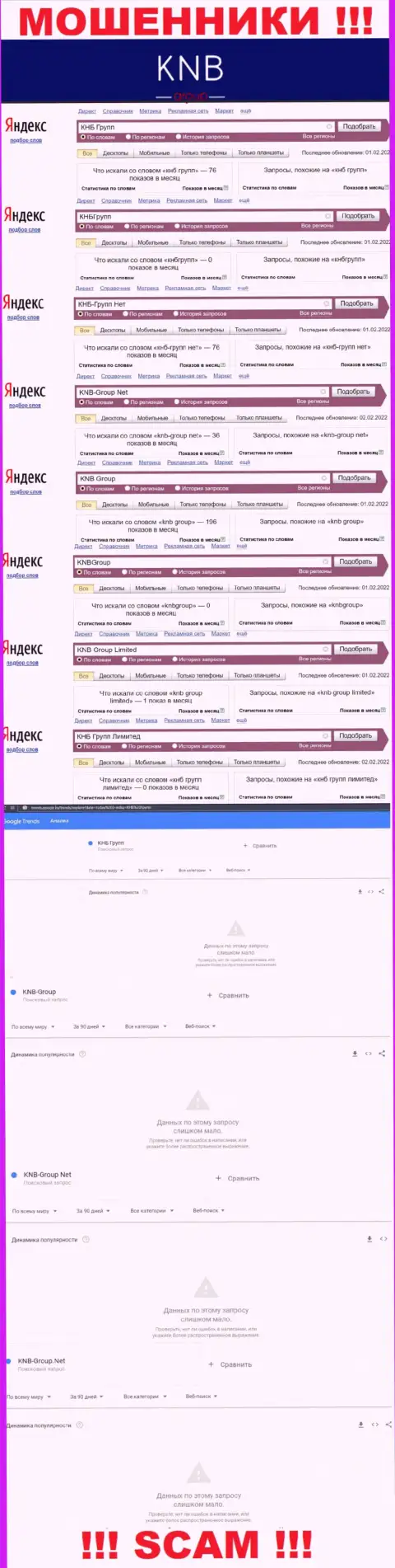 Скриншот результата онлайн запросов по преступно действующей компании KNB-Group Net