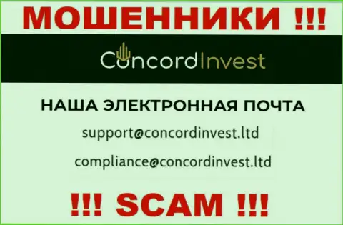 Написать мошенникам ConcordInvest Ltd можно им на электронную почту, которая была найдена у них на сайте