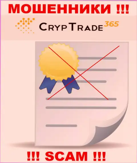 С CrypTrade365 Com очень опасно связываться, они даже без лицензии, цинично крадут денежные активы у своих клиентов