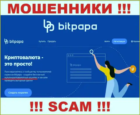 Направление деятельности противоправно действующей компании BitPapa - это Криптовалютный кошелек