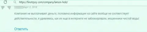 Отзыв в отношении интернет махинаторов Ларсон Хольц Лтд - будьте очень осторожны, воруют у лохов, оставляя их без единого рубля