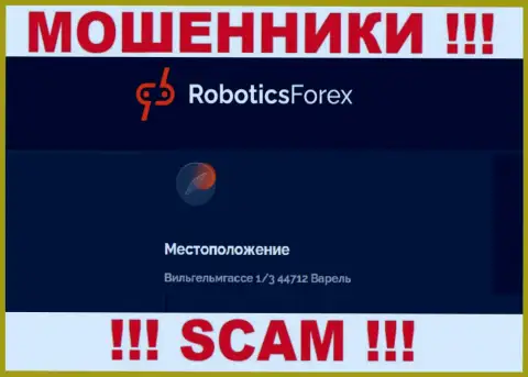 На официальном web-сайте РоботиксФорекс указан ложный адрес регистрации - это МОШЕННИКИ !