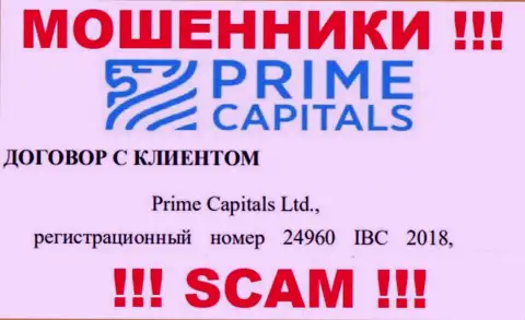 Прайм Капиталс Лтд - это компания, владеющая internet мошенниками Prime Capitals Ltd