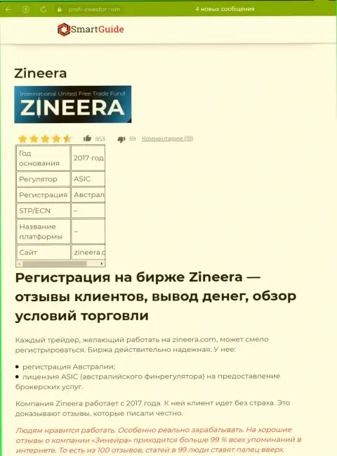 Обзор условий брокерской фирмы Зиннейра Эксчендж, рассмотренный в публикации на веб-портале Smartguides24 Com