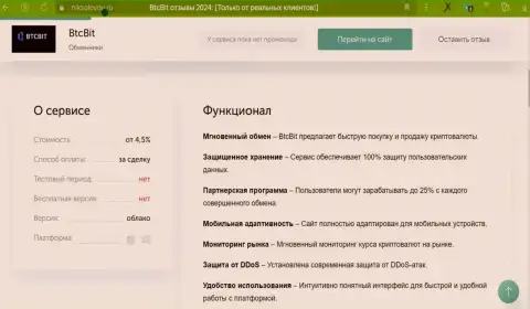 Условия сервиса криптовалютного обменного online-пункта БТЦ Бит в обзорной публикации на интернет-ресурсе NikSolovov Ru